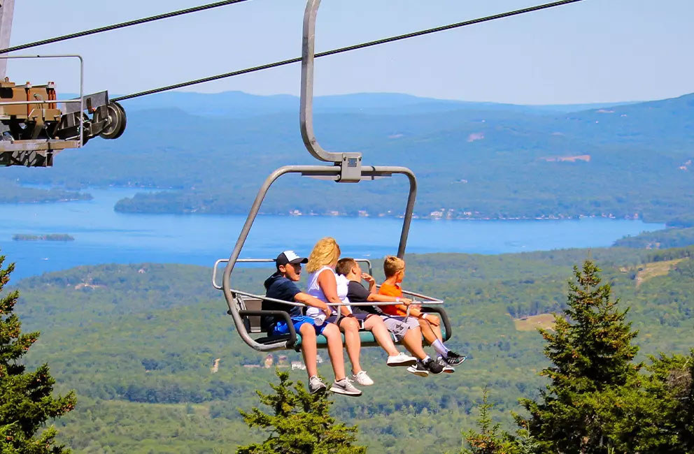 Scenic lift ride in the summer overlooking the lake
