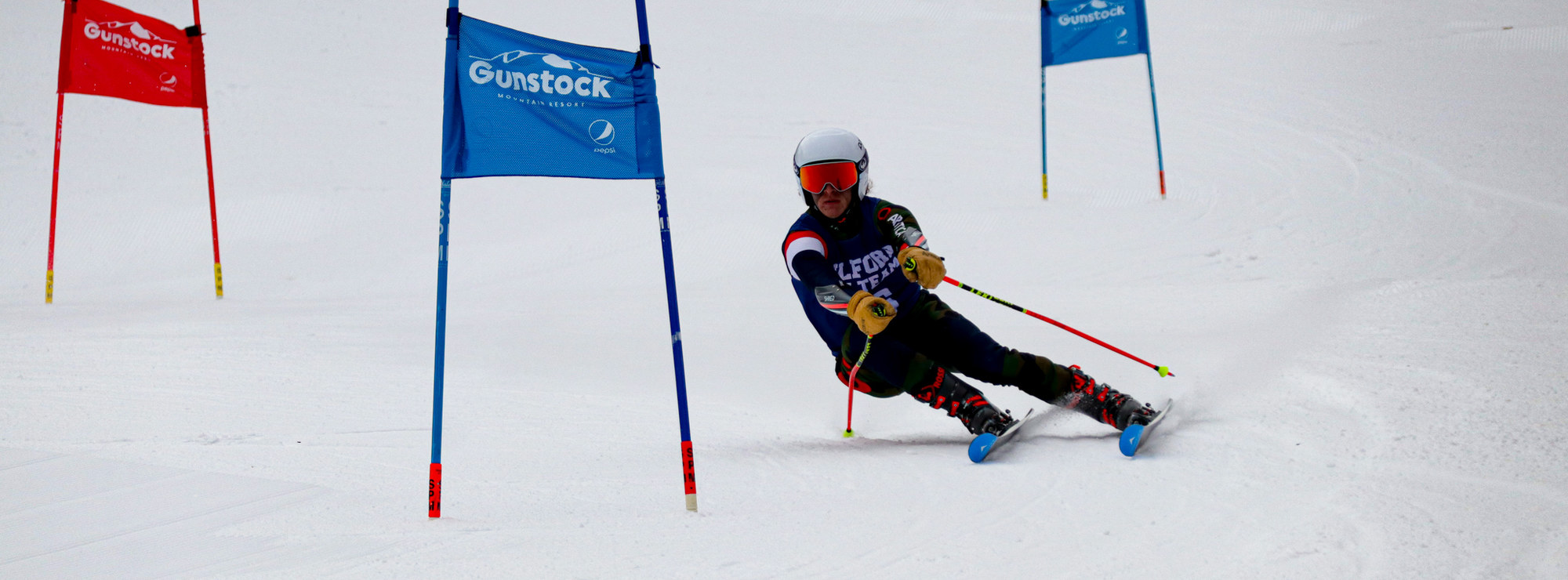 Skier races through a slalom course