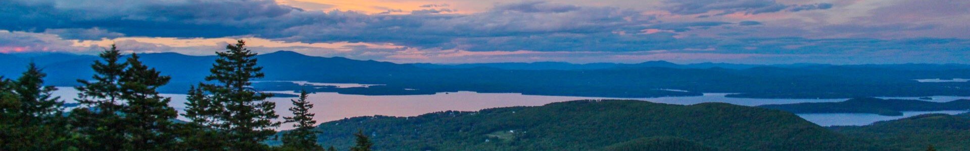 sunset view of the lake from Gunstock summit.