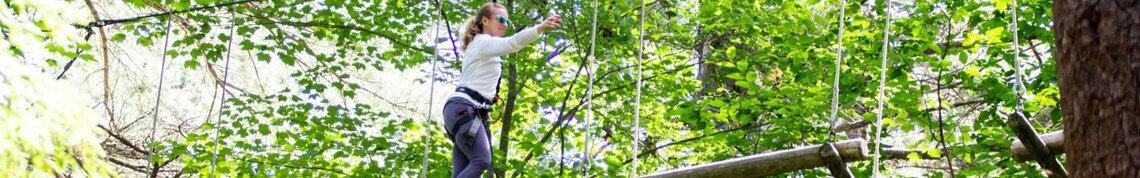 a girl in the aerial treetop course