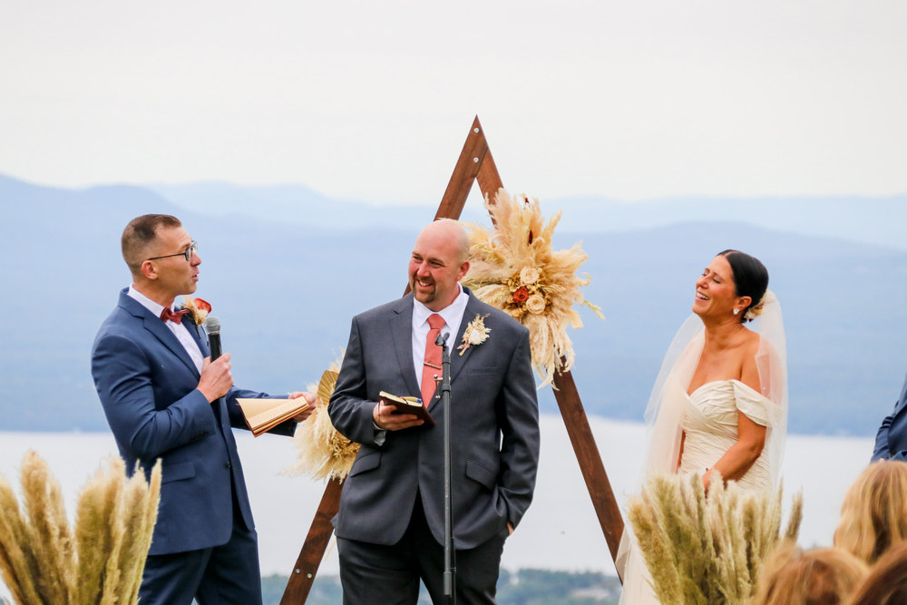 Wedding at mountain top overlooking Lake Winnipesaukee